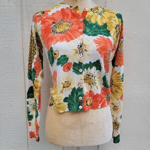 lucky brand cotton cashmere blend multi colored floral button front cardigan...